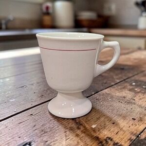 Walker China Vintage Coffee Cup, Ohio Dutch Pantry Pedestal Mug, Burgundy Stripe